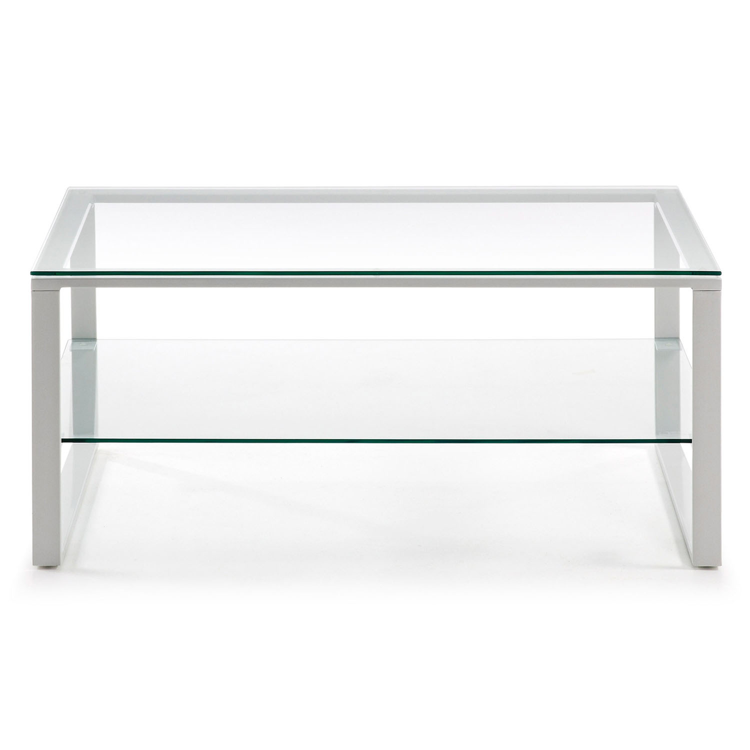 LAFORMA Navis sofabord, m. hylde, rektangulær glas og hvidt epoxy malet stål (55x90) - Sofuborð - BOBO.fo