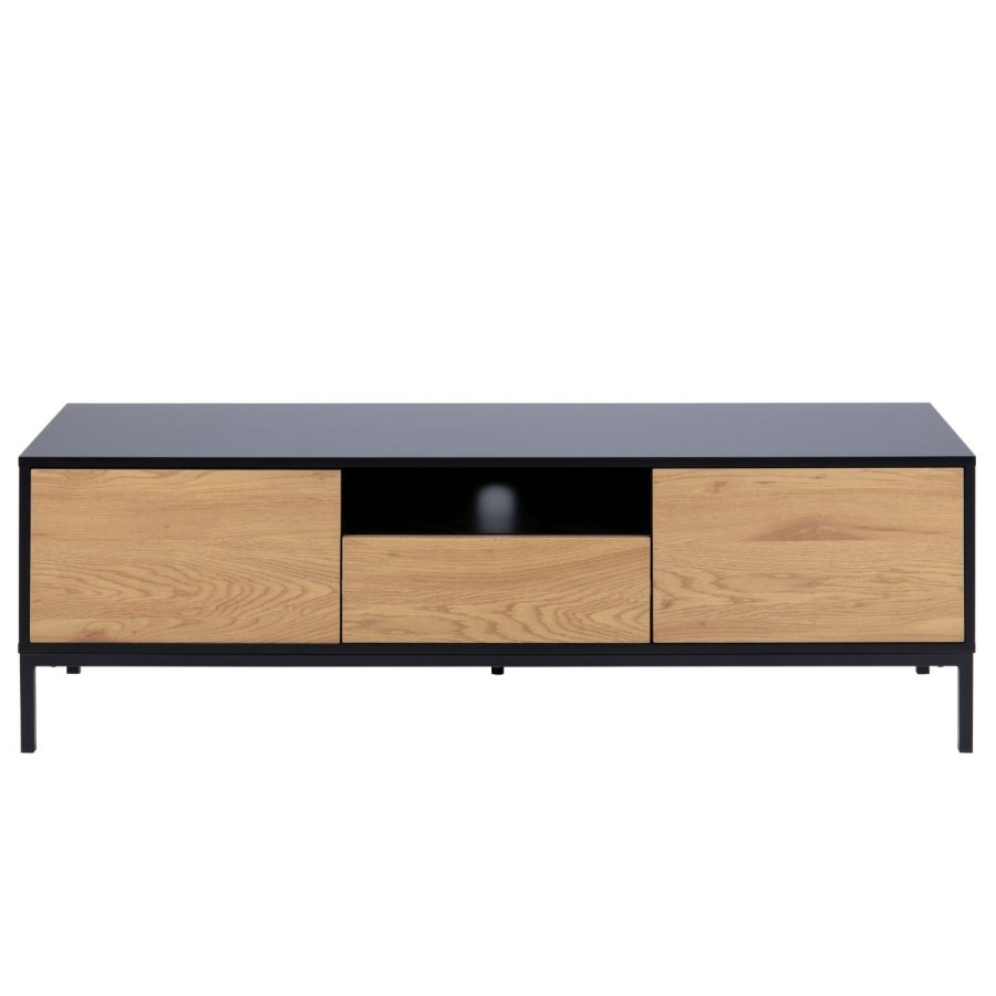 ACT NORDIC Seaford TV-bord - natur papir vildeg og sort MDF/metal, m. 2 lger og 1 skuffe