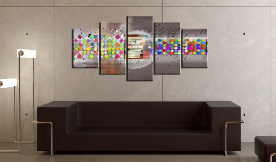 ARTGEIST - Abstrakt billede med prikker i mange farver trykt p lrred - Flere strrelser