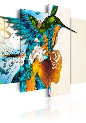 ARTGEIST Bird's music - Abstrakt billede af farverig kolibri trykt p lrred - Flere strrelser