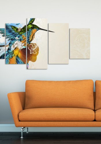 ARTGEIST Bird's music - Abstrakt billede af farverig kolibri trykt p lrred - Flere strrelser