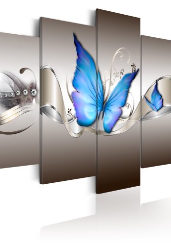 ARTGEIST Blue butterflies - Abstrakt billede med bl sommerfugle trykt p lrred - flere strrelser