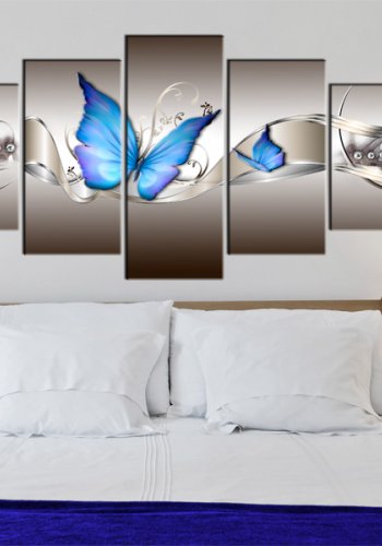ARTGEIST Blue butterflies - Abstrakt billede med bl sommerfugle trykt p lrred - flere strrelser