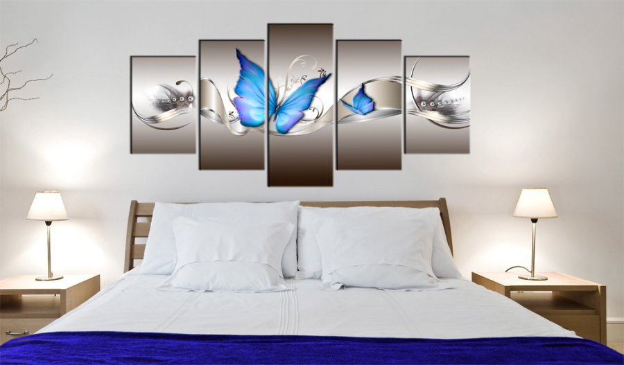 ARTGEIST Blue butterflies - Abstrakt billede med bl sommerfugle trykt p lrred - flere strrelser