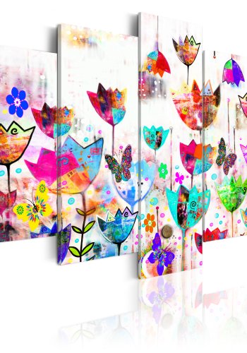 ARTGEIST Tulips in the rain - Billede med farverige tulipaner trykt p lrred - Flere strrelser