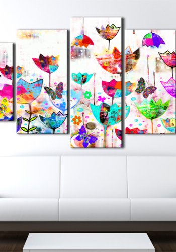 ARTGEIST Tulips in the rain - Billede med farverige tulipaner trykt p lrred - Flere strrelser