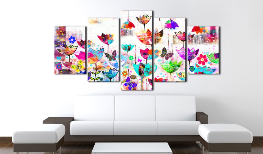 ARTGEIST Tulips in the rain - Billede med farverige tulipaner trykt p lrred - Flere strrelser