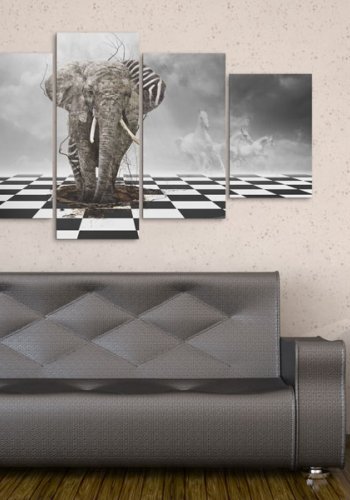 ARTGEIST Getaway from Afrika - Abstrakt billede med elefant trykt p lrred - Flere strrelser