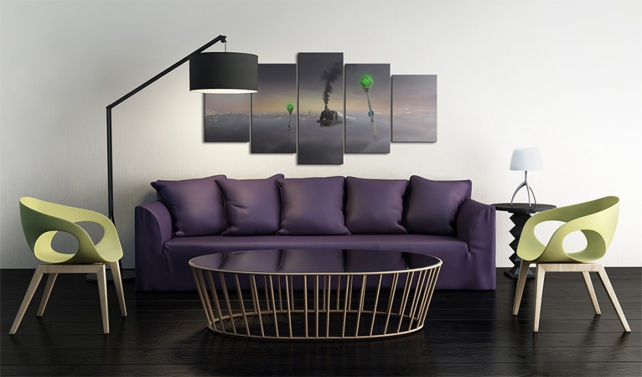 ARTGEIST Steam locomotive - Billede af damplokomotiv i skyerne trykt p lrred - Flere strrelser