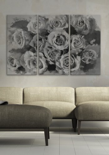 ARTGEIST Tolv roser billede i sort/hvid, 3-delt (80x120)