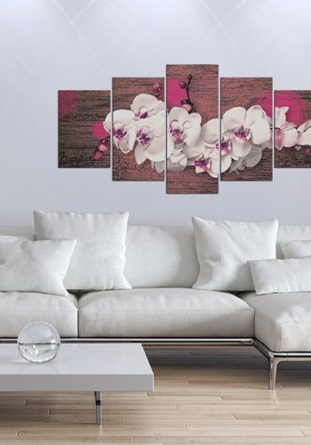 ARTGEIST - Hvid orkidé p baggrund af tr trykt p lrred - Flere strrelser