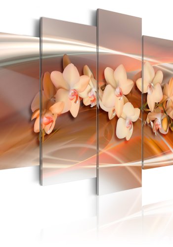 ARTGEIST - Billede af orkidé i gyldne og gr nuancer trykt p lrred - Flere strrelser