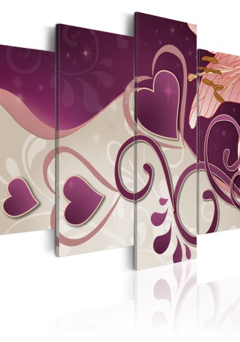 ARTGEIST Hearts and lily - Billede med hjerter og lilje trykt p lrred - Flere strrelser