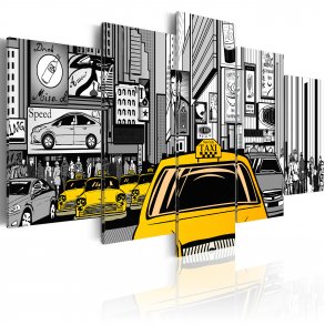 ARTGEIST Cartoon taxi - Billede af New York taxi i tegnserie-stil trykt p lrred - Flere strrelser