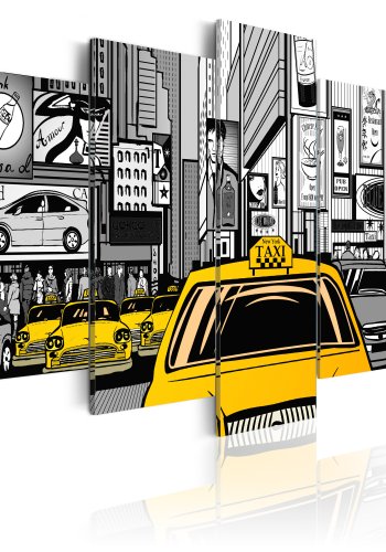 ARTGEIST Cartoon taxi - Billede af New York taxi i tegnserie-stil trykt p lrred - Flere strrelser