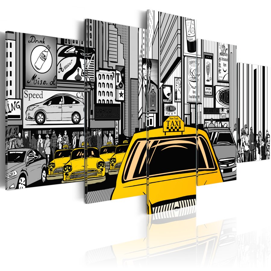 ARTGEIST Cartoon taxi - Billede af New York taxi i tegnserie-stil trykt p lrred - Flere strrelser