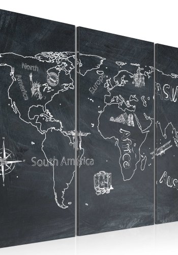 ARTGEIST Travel broadens the Mind - Verdenskort p tavle trykt p lrred, 3-delt - Flere strrelser