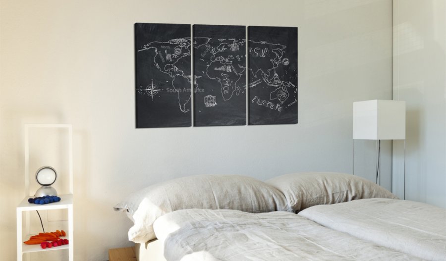 ARTGEIST Travel broadens the Mind - Verdenskort p tavle trykt p lrred, 3-delt - Flere strrelser