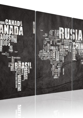 ARTGEIST Mundo Negro - Verdenskort m. spanske landenavne trykt p lrred, 3-delt - Flere strrelser