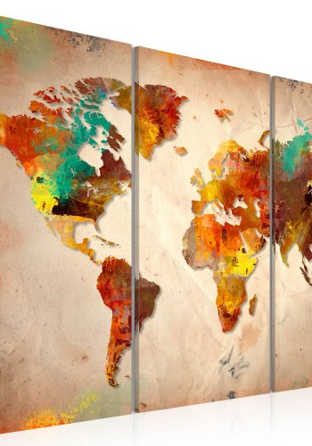 ARTGEIST Painted World - Verdenskort i farverigt design trykt p lrred, 3-delt - Flere strrelser