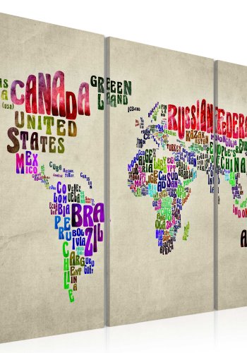 ARTGEIST Global Tourné - Verdenskort med landenavne trykt p lrred, 3-delt - Flere strrelser