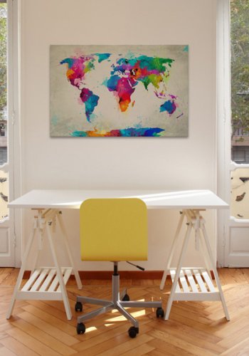 ARTGEIST An Explosion of Colors - Multifarvet verdenskort i trykt p lrred - Flere strrelser