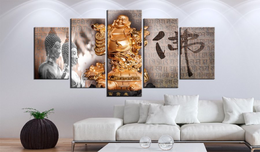 ARTGEIST Smile to Buddha! - Zen billede af smilende Buddha trykt p lrred - Flere strrelser