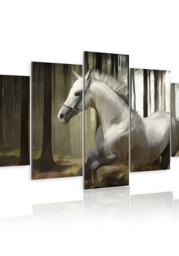 ARTGEIST Horse running - Billede af hest i dyster skov trykt p lrred - Flere strrelser