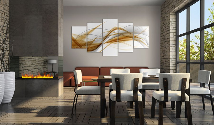 ARTGEIST - Abstrakt billede med blger i orange nuancer trykt p lrred - Flere strrelser