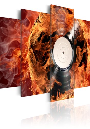 ARTGEIST Vinyl on fire - Billede af vinylplade med ild-effekt trykt p lrred - Flere strrelser