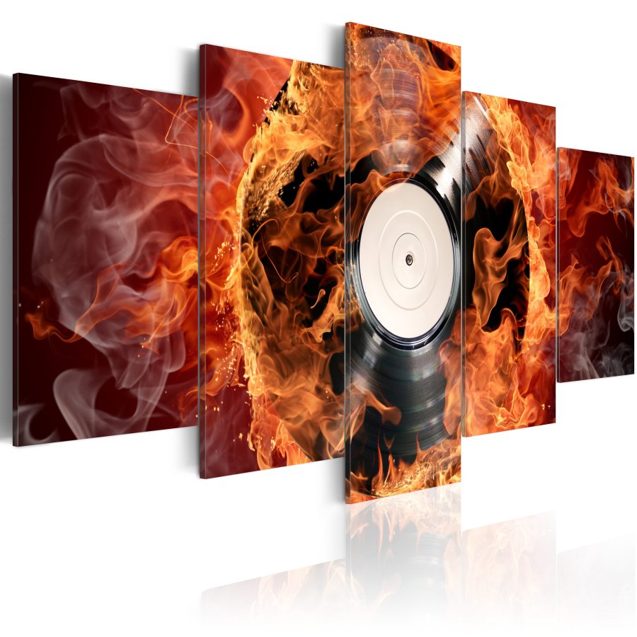 ARTGEIST Vinyl on fire - Billede af vinylplade med ild-effekt trykt p lrred - Flere strrelser