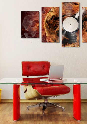 ARTGEIST Vinyl on fire - Billede af vinylplade med ild-effekt trykt p lrred - Flere strrelser