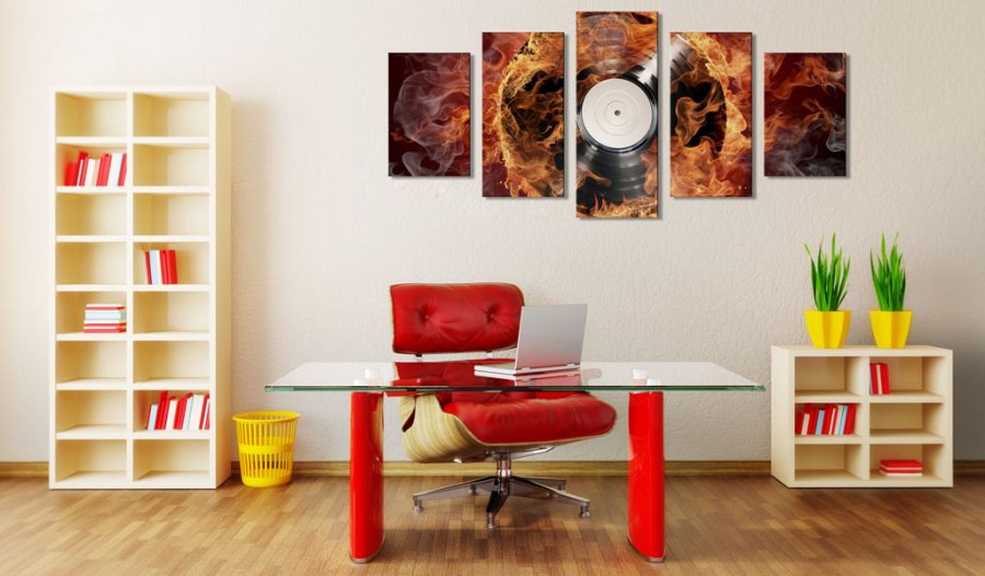 ARTGEIST Vinyl on fire - Billede af vinylplade med ild-effekt trykt p lrred - Flere strrelser