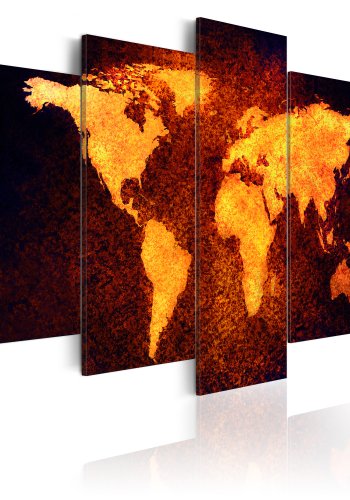 ARTGEIST - Verdenskort udarbejdet med lava-effekt trykt p lrred, 5-delt - Flere strrelser