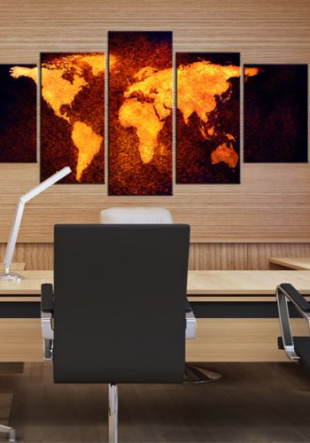 ARTGEIST - Verdenskort udarbejdet med lava-effekt trykt p lrred, 5-delt - Flere strrelser