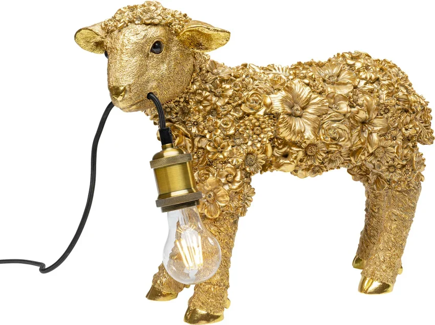 KARE DESIGN Animal Flower Sheep bordlampe - guld polyresin