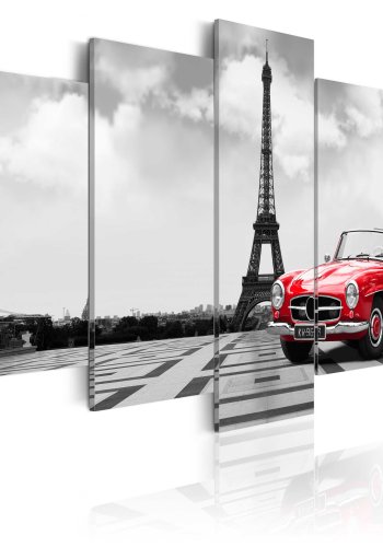 ARTGEIST Parisian car - Billede af rd Mercedes i Paris trykt p lrred - Flere strrelser