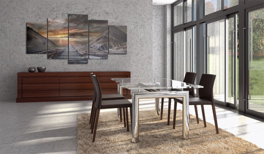 ARTGEIST - Billede at sti mellem to bjerge i dystert terrn trykt p lrred - Flere strrelser