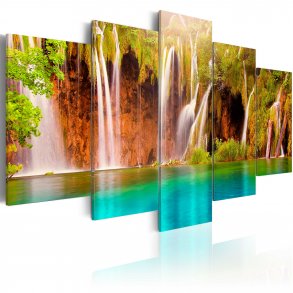 ARTGEIST Forest waterfall - Billede af et vandfald midt i skoven trykt p lrred - Flere strrelser
