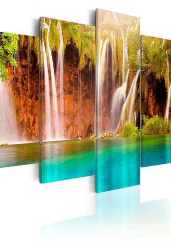 ARTGEIST Forest waterfall - Billede af et vandfald midt i skoven trykt p lrred - Flere strrelser