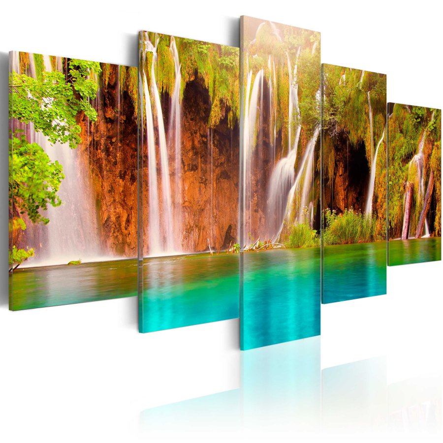 ARTGEIST Forest waterfall - Billede af et vandfald midt i skoven trykt p lrred - Flere strrelser