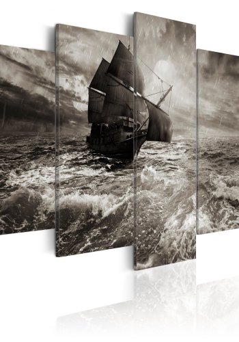 ARTGEIST Ship in a storm - Sort/hvid billede af skib i storm trykt p lrred - Flere strrelser