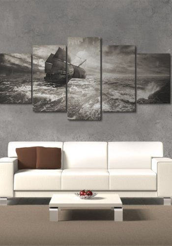 ARTGEIST Ship in a storm - Sort/hvid billede af skib i storm trykt p lrred - Flere strrelser
