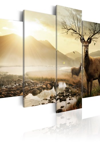 ARTGEIST Tundra and deer - Billede af hjort p tundraen trykt p lrred - Flere strrelser