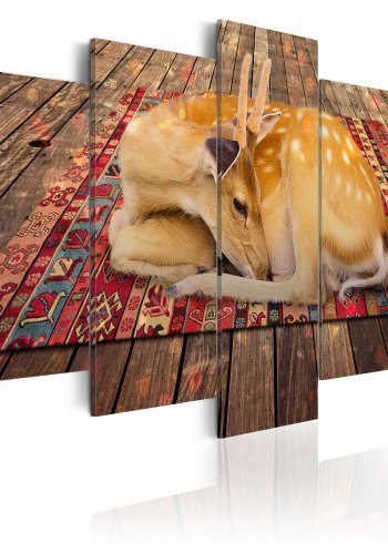 ARTGEIST Domestication - Billede af rdyr der ligger p et tppe trykt p lrred - Flere strrelser