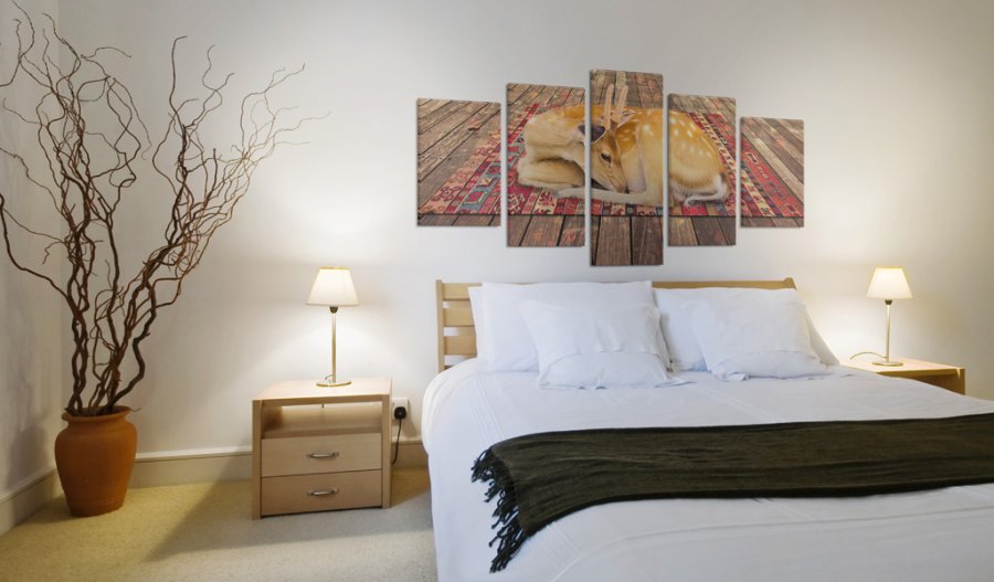 ARTGEIST Domestication - Billede af rdyr der ligger p et tppe trykt p lrred - Flere strrelser