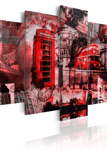 ARTGEIST London collage - Sort/hvid billede af London m. rd trykt p lrred - Flere strrelser