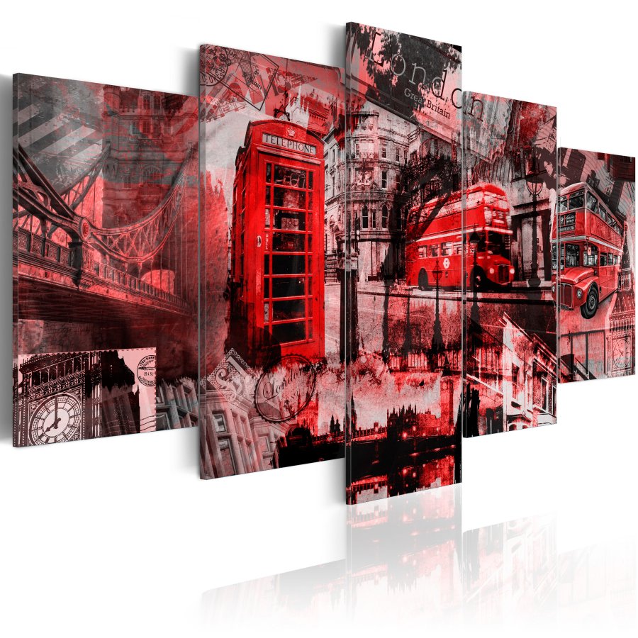 ARTGEIST London collage - Sort/hvid billede af London m. rd trykt p lrred - Flere strrelser