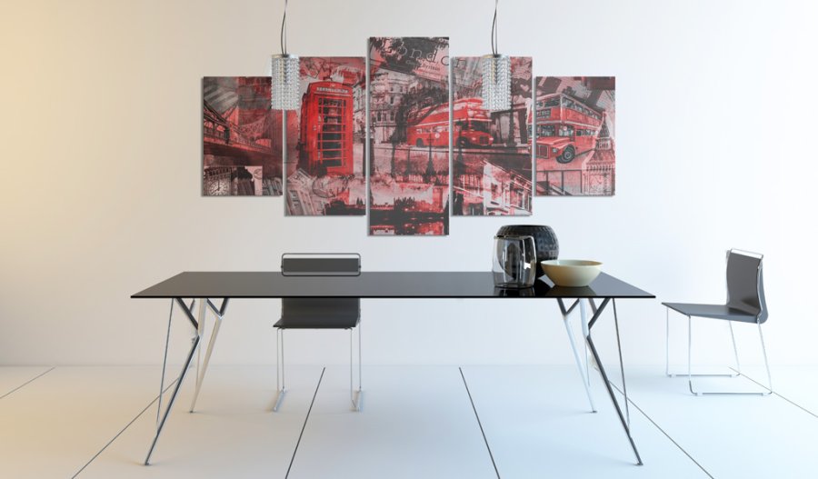 ARTGEIST London collage - Sort/hvid billede af London m. rd trykt p lrred - Flere strrelser