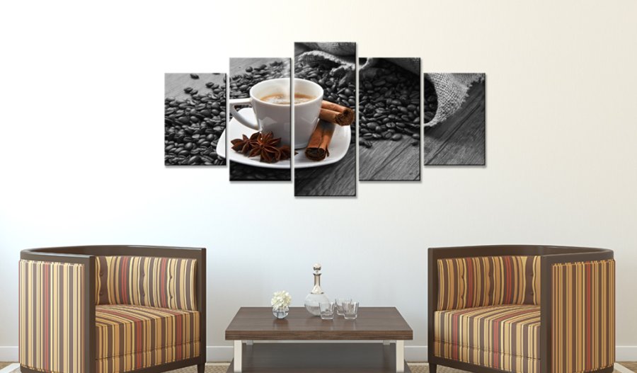 ARTGEIST Cinnamon relaxation - Sort/hvid billede af en kop kaffe trykt p lrred - Flere strrelser